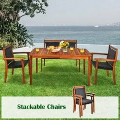 Costway 4PCS Patio Rattan Dining Furniture Set Acacia Wood Frame Stackable Chair Loveseat -Sunnydaze Decor Store GUEST d9f5f6e8 14c6 4389 b059 eaea220042c5