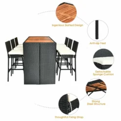 COSTWAY 7 PCS Patio Rattan Wicker Bar Dining Furniture Set Wood Table Top 6 Stools -Sunnydaze Decor Store GUEST da0621e8 5382 4d5f 910a 8ad55ad33863