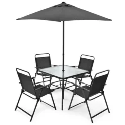 Costway 6PCS Patio Furniture Dining Set Folding Chairs Glass Table W/Umbrella Deck Grey -Sunnydaze Decor Store GUEST daae6150 d52d 4224 b811 c426cbf34f11