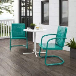 Bates 3pc Outdoor Bistro Set With Table & 2 Chairs - Turquoise - Crosley -Sunnydaze Decor Store GUEST db1af817 9618 4aa9 a6eb d8cdce56be8a