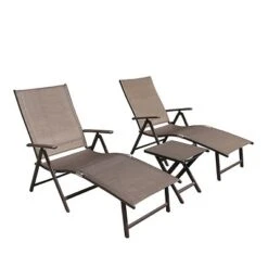 3pc Outdoor Set With Adjustable Chaise Lounge Chairs & Table - Brown/Black - Crestlive Products