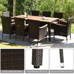 Costway 9PCS Patio Rattan Dining Set 8 Chairs Cushioned Acacia Table Top -Sunnydaze Decor Store GUEST dbacd5ef de24 4292 af46 18fb1c5cf07a