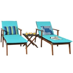 Costway 3PCS Patio Rattan Lounge Chair Folding Table Set Chaise Wood Cushioned WhiteTurquoise 19 Costway 3PCS Patio Rattan Lounge Chair Folding Table Set Chaise Wood Cushioned WhiteTurquoise -Sunnydaze Decor Store GUEST dc21feec 1be7 4cf6 b8f0 7ff116d9923f