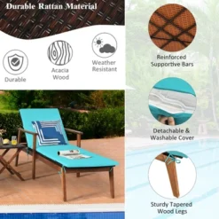 Costway 3PCS Patio Rattan Lounge Chair Folding Table Set Chaise Wood Cushioned WhiteTurquoise 15 Costway 3PCS Patio Rattan Lounge Chair Folding Table Set Chaise Wood Cushioned WhiteTurquoise -Sunnydaze Decor Store GUEST dc44a5d6 99c4 4e7e a506 3c1cd2319008