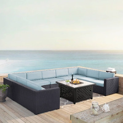 Biscayne 6pc Outdoor Wicker Sectional Set With Fire Table - Mist - Crosley 1 Biscayne 6pc Outdoor Wicker Sectional Set With Fire Table - Mist - Crosley