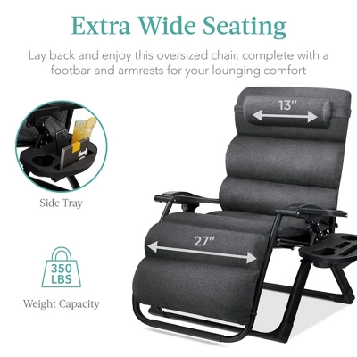 Best Choice Products Oversized Zero Gravity Chair, Folding Recliner W/ Removable Cushion, Side Tray 3 Best Choice Products Oversized Zero Gravity Chair, Folding Recliner W/ Removable Cushion, Side Tray - Image 3