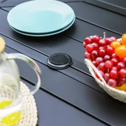 7pc Outdoor Dining Set With Sling Chairs & Large Rectangle Table With Umbrella Hole - Captiva Designs -Sunnydaze Decor Store GUEST df003cb1 5031 48dd b40d 8edf1aa8078c