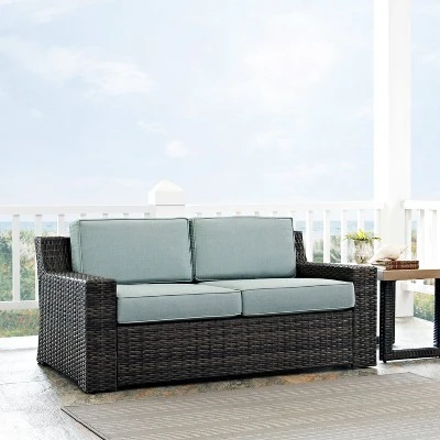 Beaufort Outdoor Wicker Loveseat - Mist - Crosley 1 Beaufort Outdoor Wicker Loveseat - Mist - Crosley