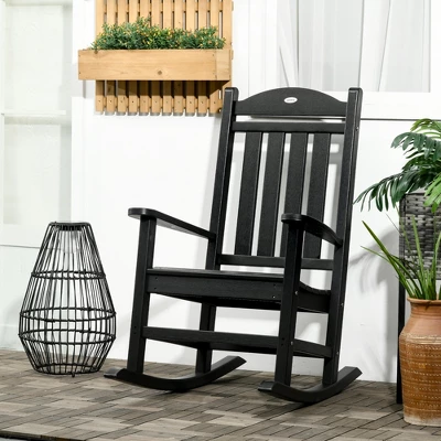 Outsunny Outdoor Rocking Chair, Traditional Slatted Porch Rocker, With Armrests, Fade-Resistant Waterproof HDPE For Indoor & Outdoor 2 Outsunny Outdoor Rocking Chair, Traditional Slatted Porch Rocker, With Armrests, Fade-Resistant Waterproof HDPE For Indoor & Outdoor - Image 2