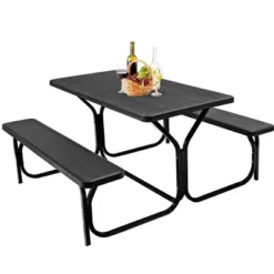 Costway Picnic Table Bench Set Outdoor Backyard Patio Garden Party Dining All Weather Black -Sunnydaze Decor Store GUEST e0455aa3 bb07 4601 a095 8fc3e0da1975