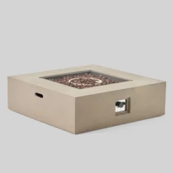 Illona 7pc Acacia Wood V-Shaped Sofa & Square Fire Table Set Teak/Crme/Light Gray- Christopher Knight Home -Sunnydaze Decor Store GUEST e086a04f 2d64 4d65 a22e eda094252629