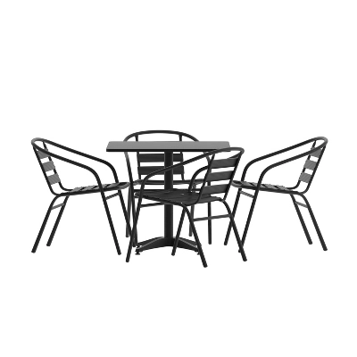 Emma And Oliver 31.5'' Square Aluminum Indoor-Outdoor Table Set With 4 Slat Back Chairs 12 Emma And Oliver 31.5'' Square Aluminum Indoor-Outdoor Table Set With 4 Slat Back Chairs - Image 12
