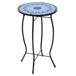 Northlight 19" Blue Sun Mosaic Glass Patio Side Table -Sunnydaze Decor Store GUEST e3051990 7d01 455c a8fb 81419d8e09f0