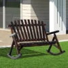 Outsunny Wooden Rocking Chair, Indoor Outdoor Porch Rocker With Slatted Design, High Back For Backyard, Garden