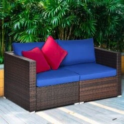 Costway 4PCS Patio Rattan Corner Sofa Sectional Furniture Set Navy Cushion 12 Costway 4PCS Patio Rattan Corner Sofa Sectional Furniture Set Navy Cushion -Sunnydaze Decor Store GUEST e3f46555 a5a5 4458 8019 cfb9d3a378e9 1