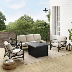 Kaplan 5pc Outdoor Sofa Set With Fire Table - Oatmeal - Crosley -Sunnydaze Decor Store GUEST e4fbbfe2 ffb4 4724 b874 5b5a3ae6bf0a