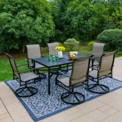 7pc Outdoor Dining Set With With Padded Sling Chairs & Metal Rectangle Table With Umbrella Hole - Captiva Designs -Sunnydaze Decor Store GUEST e541c07e d8ff 432e b368 52c919fe2688