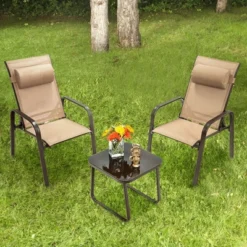 Costway 3PCS Patio Bistro Furniture Set Adjustable Back Stackable Chairs BrownBlack -Sunnydaze Decor Store GUEST e63c2f2a b25e 4bf9 ae99 fb30527f26c2