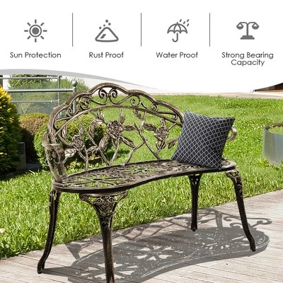 Costway Outdoor Garden Bench Chair Loveseat Cast Aluminum Patio Antique Rose 4 Costway Outdoor Garden Bench Chair Loveseat Cast Aluminum Patio Antique Rose - Image 4
