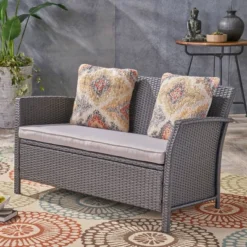 St. Lucia Wicker Loveseat - Gray - Christopher Knight Home -Sunnydaze Decor Store GUEST e66f1fce 27cd 4583 9a0f 393d732650dd