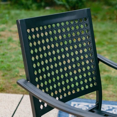 5pc Outdoor Dining Set With Metal Slat Square Table With 1.57" Umbrella Hole - Captiva Designs 3 5pc Outdoor Dining Set With Metal Slat Square Table With 1.57" Umbrella Hole - Captiva Designs - Image 3