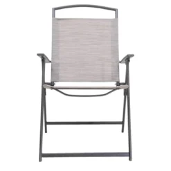 5pc Outdoor Steel Dining Set With Folding Chairs & Square Glass Table Top Beige - Crestlive Products -Sunnydaze Decor Store GUEST e78e2fdc 4a1b 45db 95f3 8d3f466b87a4