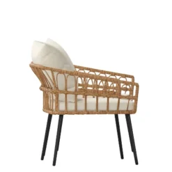 Merrick Lane Set Of Two Indoor/Outdoor Boho Style Open Weave Rattan Rope Patio Chairs With Cushions -Sunnydaze Decor Store GUEST ec855047 f884 47a1 9c53 9070cdaffc08