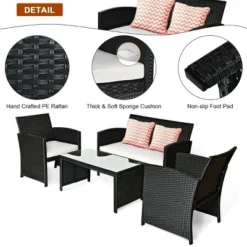 Costway 4PCS Patio Rattan Furniture Conversation Set Cushioned Sofa Coffee Table Black -Sunnydaze Decor Store GUEST eca93807 9d47 4ad3 9d9b 3f72abf2884a