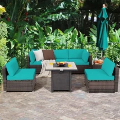 Costway 7PCS Patio Rattan Furniture Set 30'' Fire Pit Table Cover Cushion Sofa Off WhiteBlackNavyRedTurquoise 24 Costway 7PCS Patio Rattan Furniture Set 30'' Fire Pit Table Cover Cushion Sofa Off WhiteBlackNavyRedTurquoise -Sunnydaze Decor Store GUEST ece3e472 e241 4228 80c1 0cc270e2cd8f