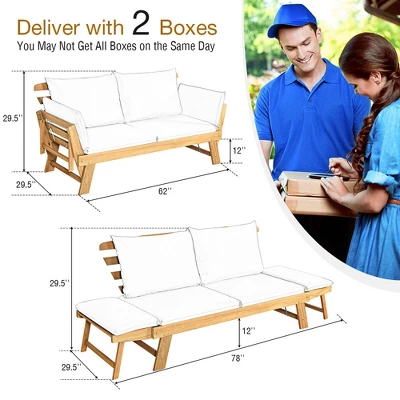 Costway Patio Convertible Sofa Daybed Solid Wood Adjustable Thick Cushion TurquoiseRed White 2 Costway Patio Convertible Sofa Daybed Solid Wood Adjustable Thick Cushion TurquoiseRed White - Image 2