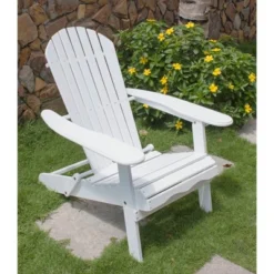 Northbeam Outdoor Garden Portable Foldable Wooden Adirondack Deck Chair With Easy To Fold Design, White