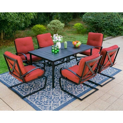 Captiva Designs 7pc Outdoor Dining Set With C-Spring Motion Chairs & Metal Table With Umbrella Hole 17 Captiva Designs 7pc Outdoor Dining Set With C-Spring Motion Chairs & Metal Table With Umbrella Hole - Image 17