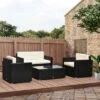 Outsunny 4-Piece Rattan Wicker Furniture Set, Outdoor Cushioned Conversation Furniture With 2 Chairs, Loveseat, And Glass Coffee Table