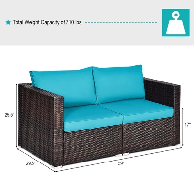 Costway 4PCS Patio Rattan Corner Sofa With Blue Cushion 2 Costway 4PCS Patio Rattan Corner Sofa With Blue Cushion - Image 2
