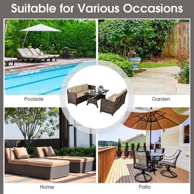 Costway 3PCS Rattan Dining Set Patio Furniture 6 Seats Sofa Cushioned 3 Costway 3PCS Rattan Dining Set Patio Furniture 6 Seats Sofa Cushioned - Image 3