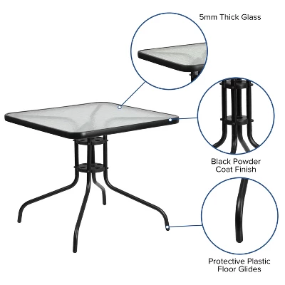 Emma And Oliver Five Piece Patio Dining Set - Square Table With Powder Coated Frame And Tempered Glass Top & 4 Flex Comfort Stack Chairs 2 Emma And Oliver Five Piece Patio Dining Set - Square Table With Powder Coated Frame And Tempered Glass Top & 4 Flex Comfort Stack Chairs - Image 2