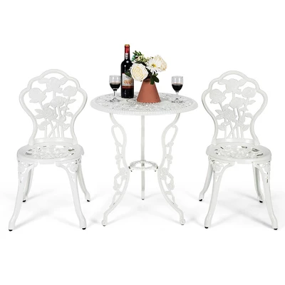 Costway 3PCS Cast Aluminum Patio Bistro Furniture Set Rose Design Outdoor White 9 Costway 3PCS Cast Aluminum Patio Bistro Furniture Set Rose Design Outdoor White - Image 9