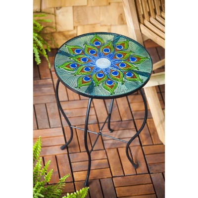 Evergreen Glass Table, Peacock 1 Evergreen Glass Table, Peacock