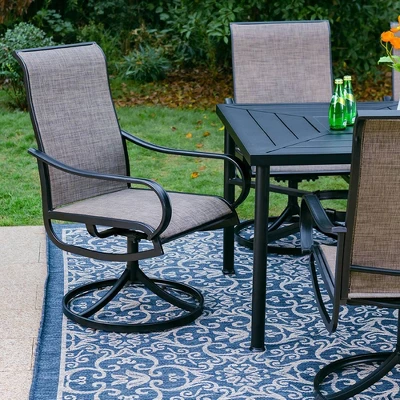 7pc Outdoor Dining Set With Swivel Sling Chairs & Large Metal Rectangle Table With Umbrella Hole - Gray - Captiva Designs 5 7pc Outdoor Dining Set With Swivel Sling Chairs & Large Metal Rectangle Table With Umbrella Hole - Gray - Captiva Designs - Image 5