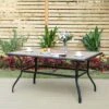 7pc Outdoor Dining Set With Swivel Chairs With Cushions & Faux Wood Table With Umbrella Hole - Captiva Designs