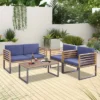 Costway 4pcs Patio Acacia Wood Chair Table Loveseat Cushioned Furniture Set Outdoor Navy
