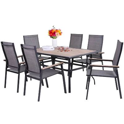 7pc Patio Set With Steel Table & Aluminum Frame Sling Chairs - Captiva Designs 1 7pc Patio Set With Steel Table & Aluminum Frame Sling Chairs - Captiva Designs