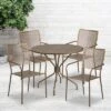 Flash Furniture Oia Commercial Grade 35.25" Round Indoor-Outdoor Steel Patio Table Set With 4 Square Back Chairs