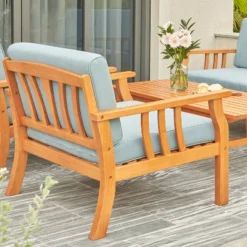 Kapalua 4pc Honey Nautical Eucalyptus Wooden Patio Sofa Set - Vifah -Sunnydaze Decor Store GUEST f8f38fc7 3dd0 4595 95d6 7439620506ad