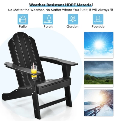 Costway 2PCS Patio Adirondack Chair Weather Resistant Garden Deck W/Cup Holder WhiteBlackGreyTurquoise 5 Costway 2PCS Patio Adirondack Chair Weather Resistant Garden Deck W/Cup Holder WhiteBlackGreyTurquoise - Image 5