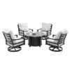 5pc Outdoor Fire Table Set With Geometric 44" Round Fire Table, 4 Deep Seating Swivel Rocking Chairs & Table Fabric Covers - Oakland Living