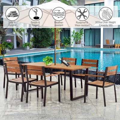 Costway 7PCS Patented Patio Dining Chair Table Set Acacia Wood Backyard W/Umbrella Hole 5 Costway 7PCS Patented Patio Dining Chair Table Set Acacia Wood Backyard W/Umbrella Hole - Image 5