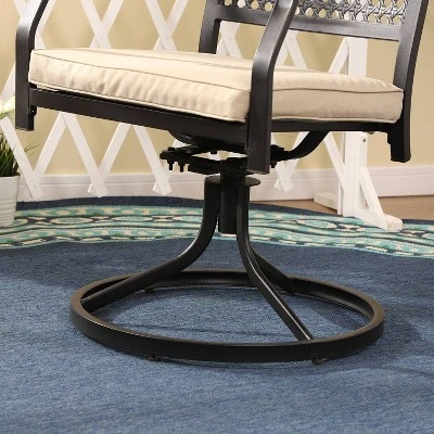 7pc Outdoor Dining Set With Swivel Chairs With Cushions & Faux Wood Table With Umbrella Hole - Captiva Designs 16 7pc Outdoor Dining Set With Swivel Chairs With Cushions & Faux Wood Table With Umbrella Hole - Captiva Designs - Image 16