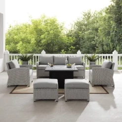 Bradenton 6pc Outdoor Wicker Sofa And Arm Chair Seating Set With Dante Fire Table And 2 Ottomans - Gray/Gray - Crosley 18 Bradenton 6pc Outdoor Wicker Sofa And Arm Chair Seating Set With Dante Fire Table And 2 Ottomans - Gray/Gray - Crosley -Sunnydaze Decor Store GUEST fd1c38ab cc3e 44d6 89da d76a00634ba5