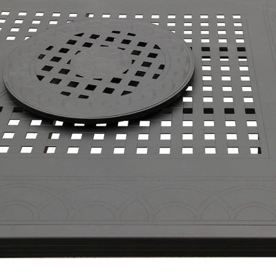 9pc Outdoor Dining Set With 84" Modern Ornate Mesh Aluminum Large Rectangular Table & Modern Chairs - Black - Oakland Living 2 9pc Outdoor Dining Set With 84" Modern Ornate Mesh Aluminum Large Rectangular Table & Modern Chairs - Black - Oakland Living - Image 2